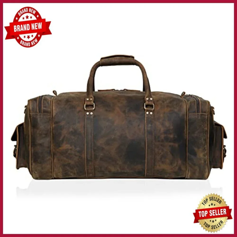 Large Leather Travel Duffel Bag for Men, 24
